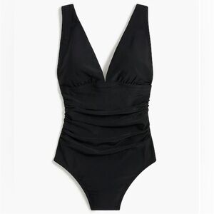 J. Crew Swim NWT V Neck Plunge Ruched 1 Piece Swimsuit Medium Black